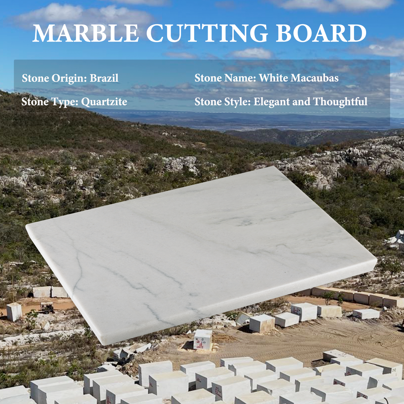 Koville natural stone pastry board in White Macaubas