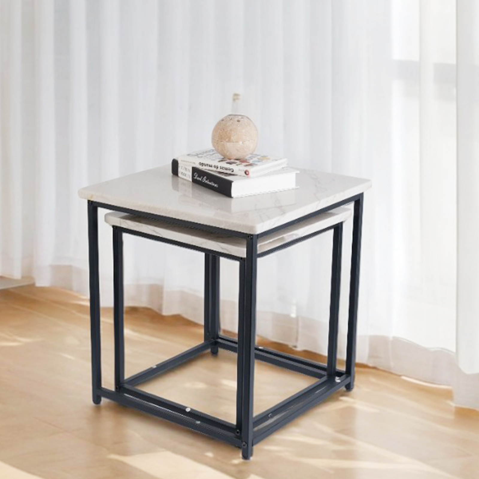 Koville Natural Stone Side Table Set in White Macaubas