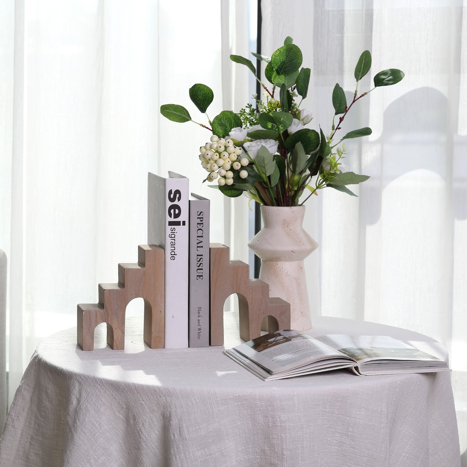 Koville Natural Stone CastleGuard Bookend Set for Shelves in Natural Stone - decorative form