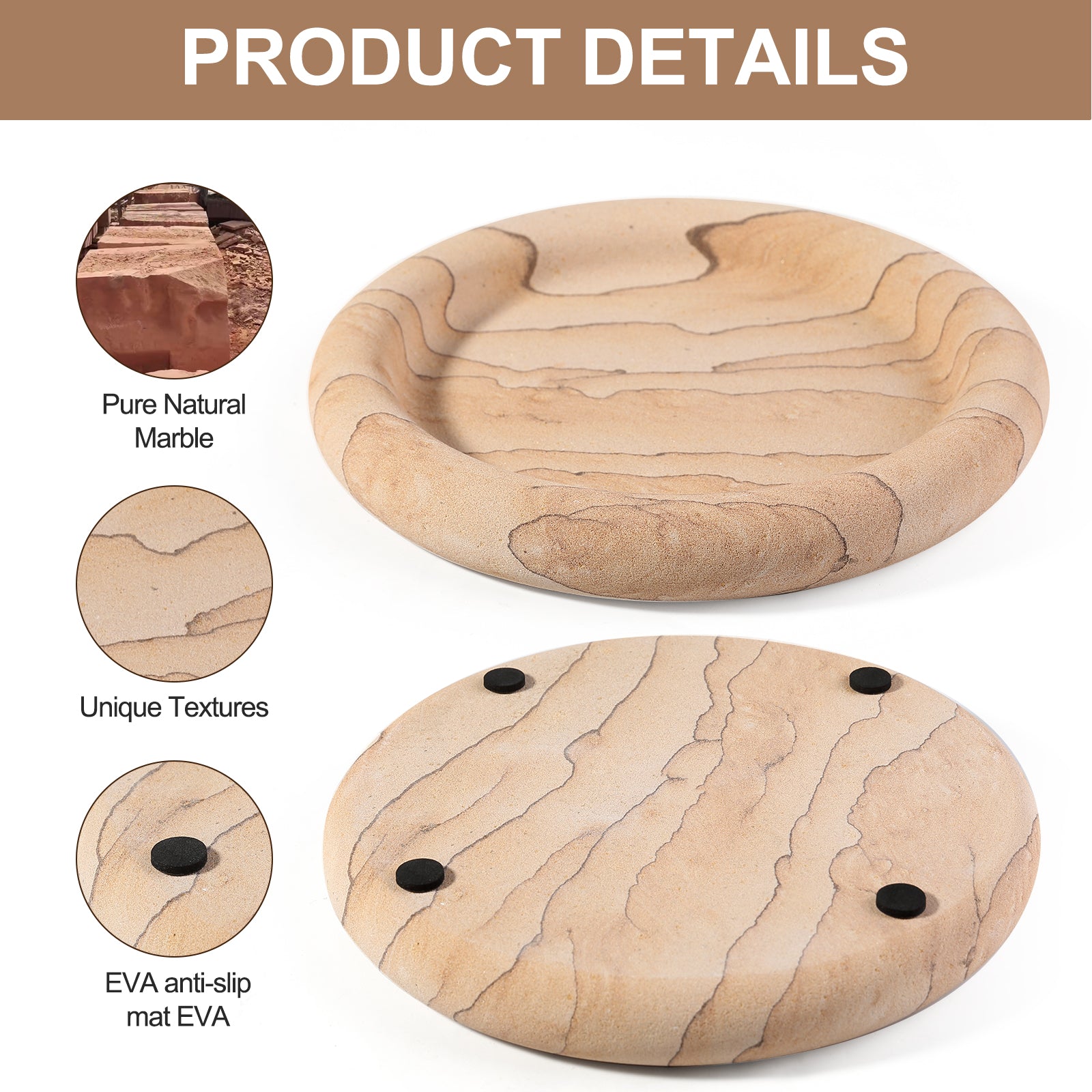 Koville chess piece edge tray for tabletop storage in Vein Sandstone natural stone