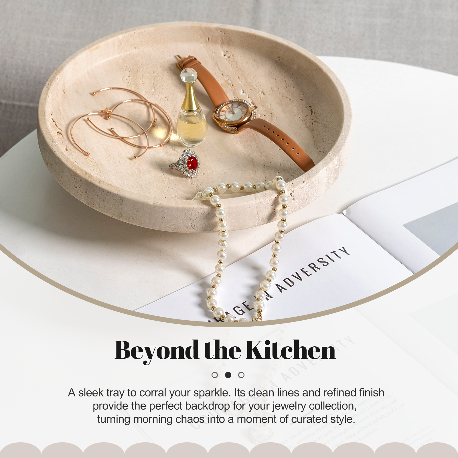 Koville Natural Stone Fruit Plates in Light BeigeTravertine, product view 8