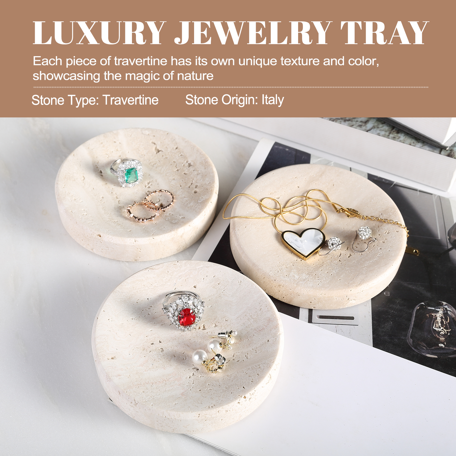 Koville Natural Stone Tea Cups in Travertino Romano, product view 16