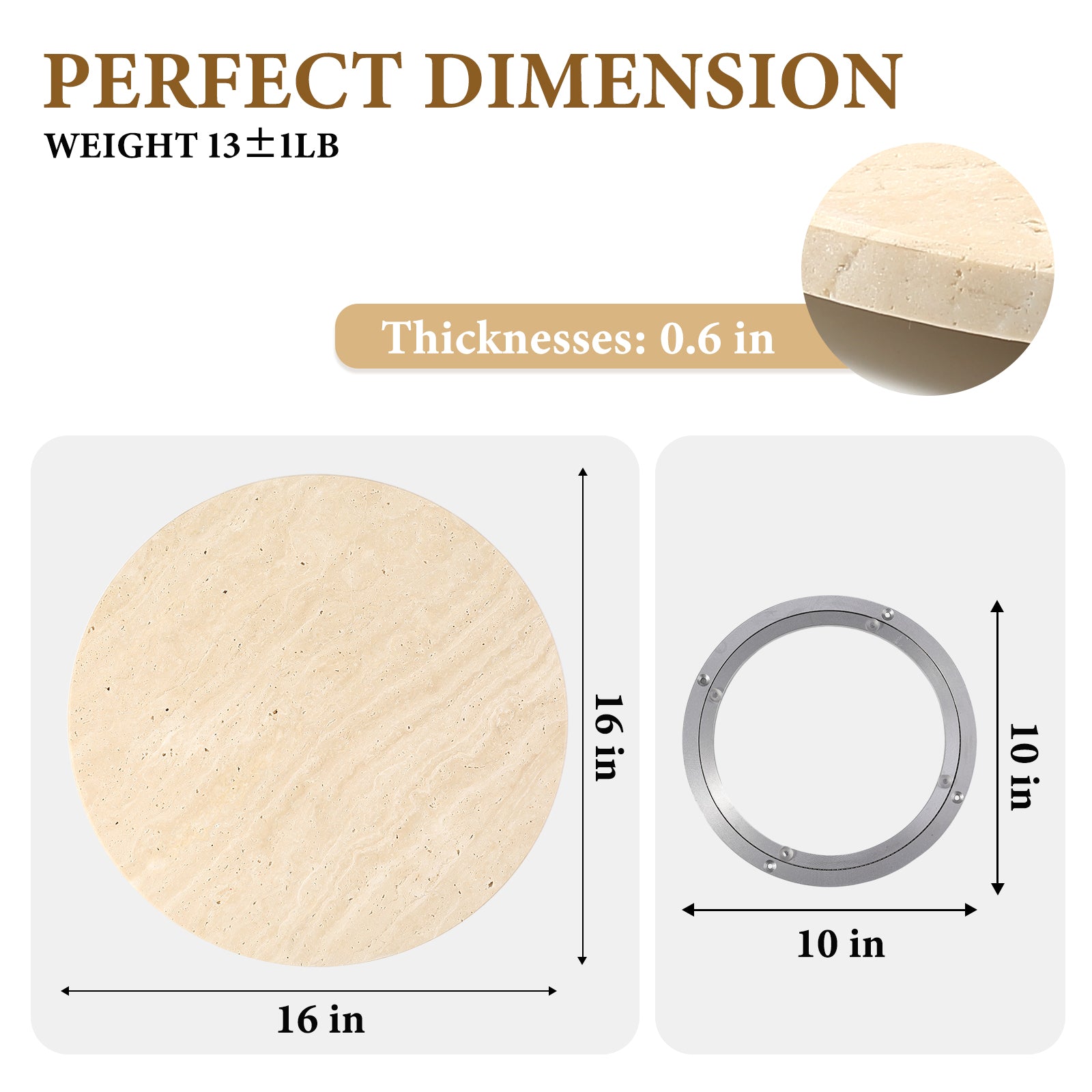 Koville 406 mm lazy susan for table serving in Light BeigeTravertine natural stone