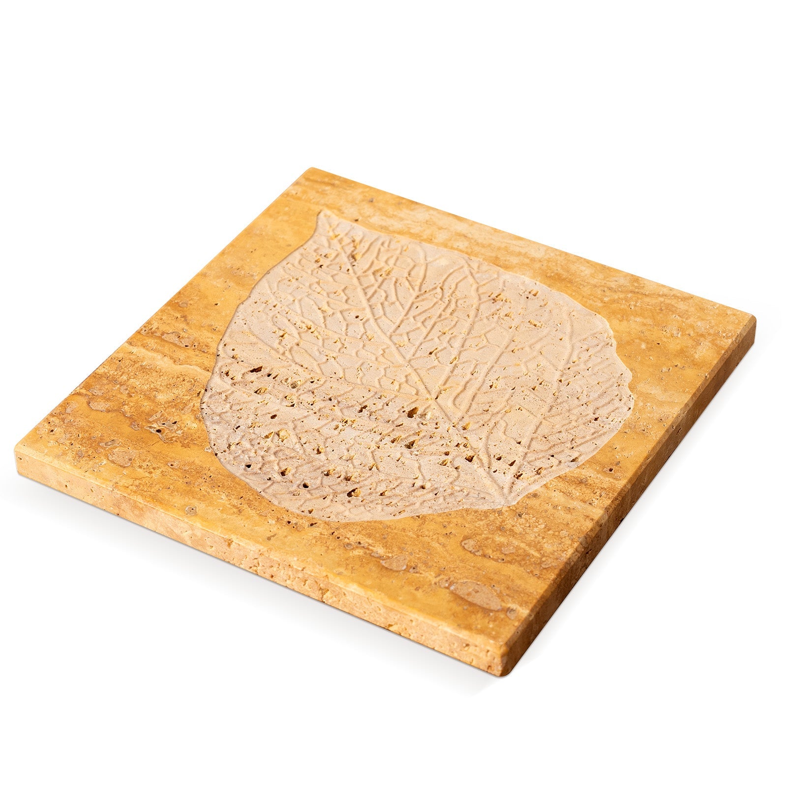 Koville Natural Travertine Bas Relief Decorative Tray for Tabletop Styling in Golden Travertine - product presentation