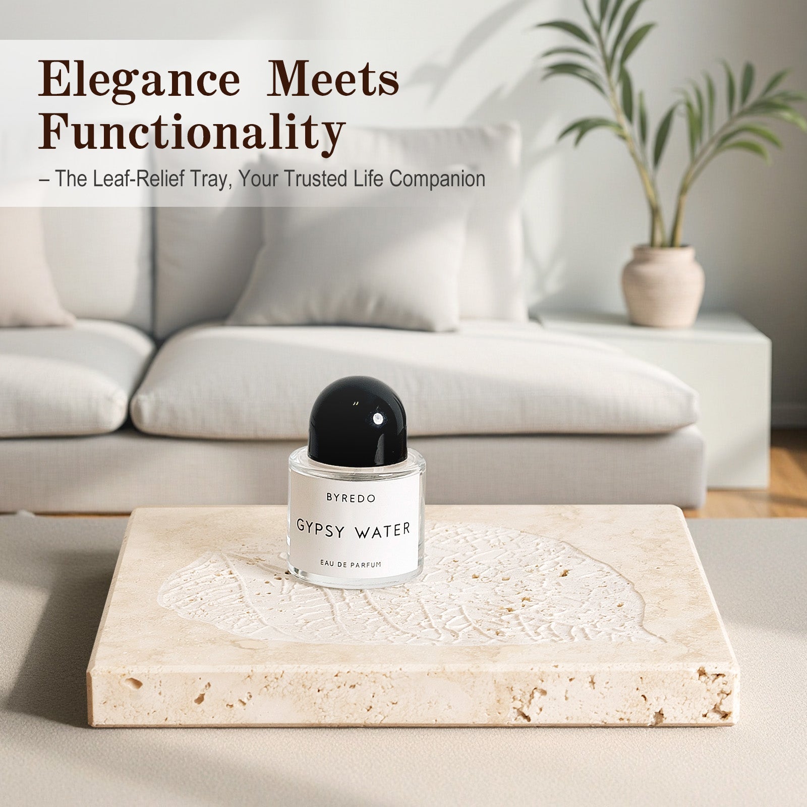 Koville Natural Stone Bas Relief Decorative Tray for Tabletop Styling in Natural Stone - stone surface detail