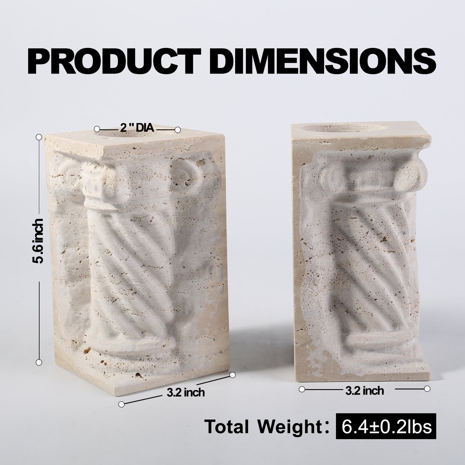 Koville roman column vase bookends set of 2 for shelves in Light BeigeTravertine natural stone