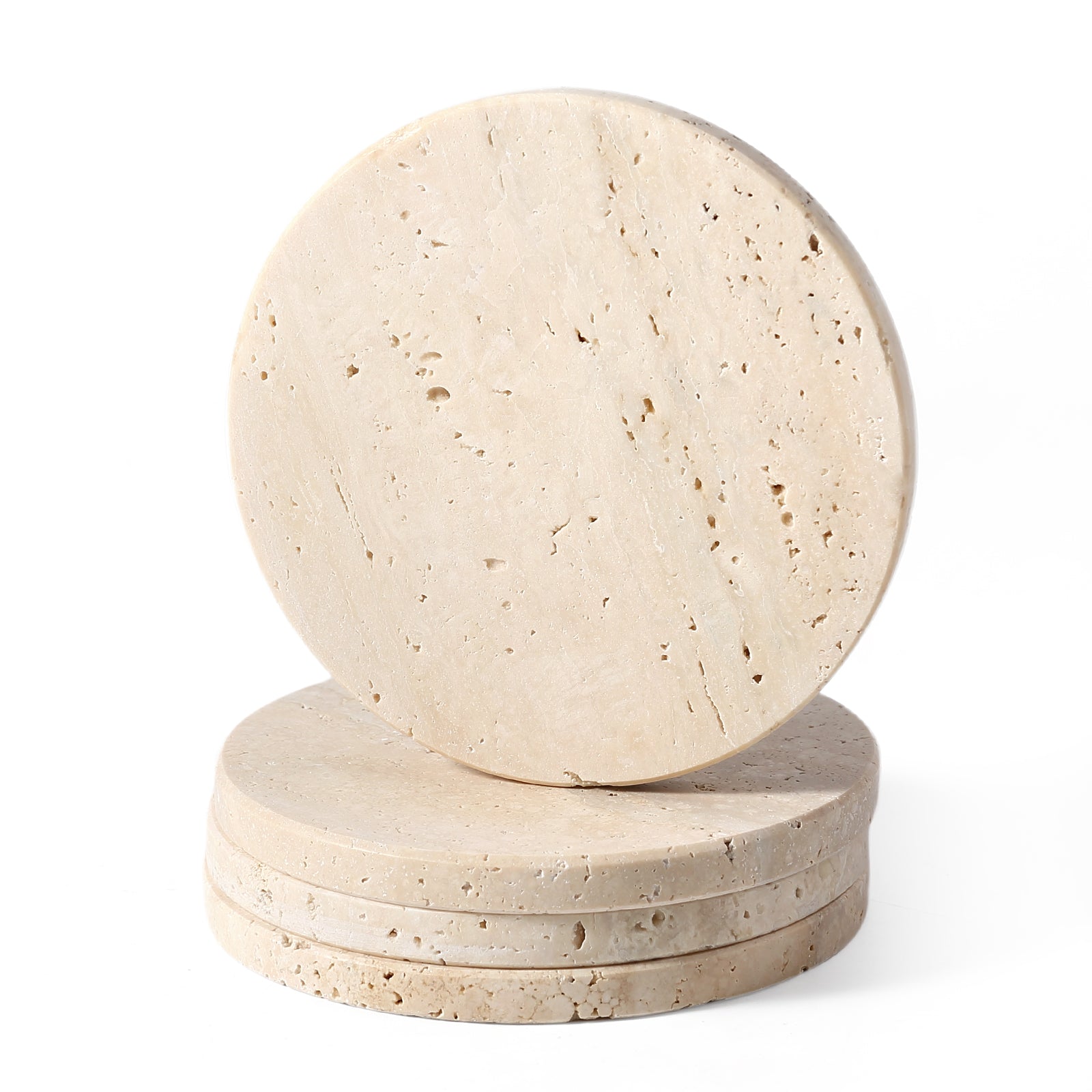 Koville Natural Stone Round Coaster Sets in Travertino Romano, product view 50