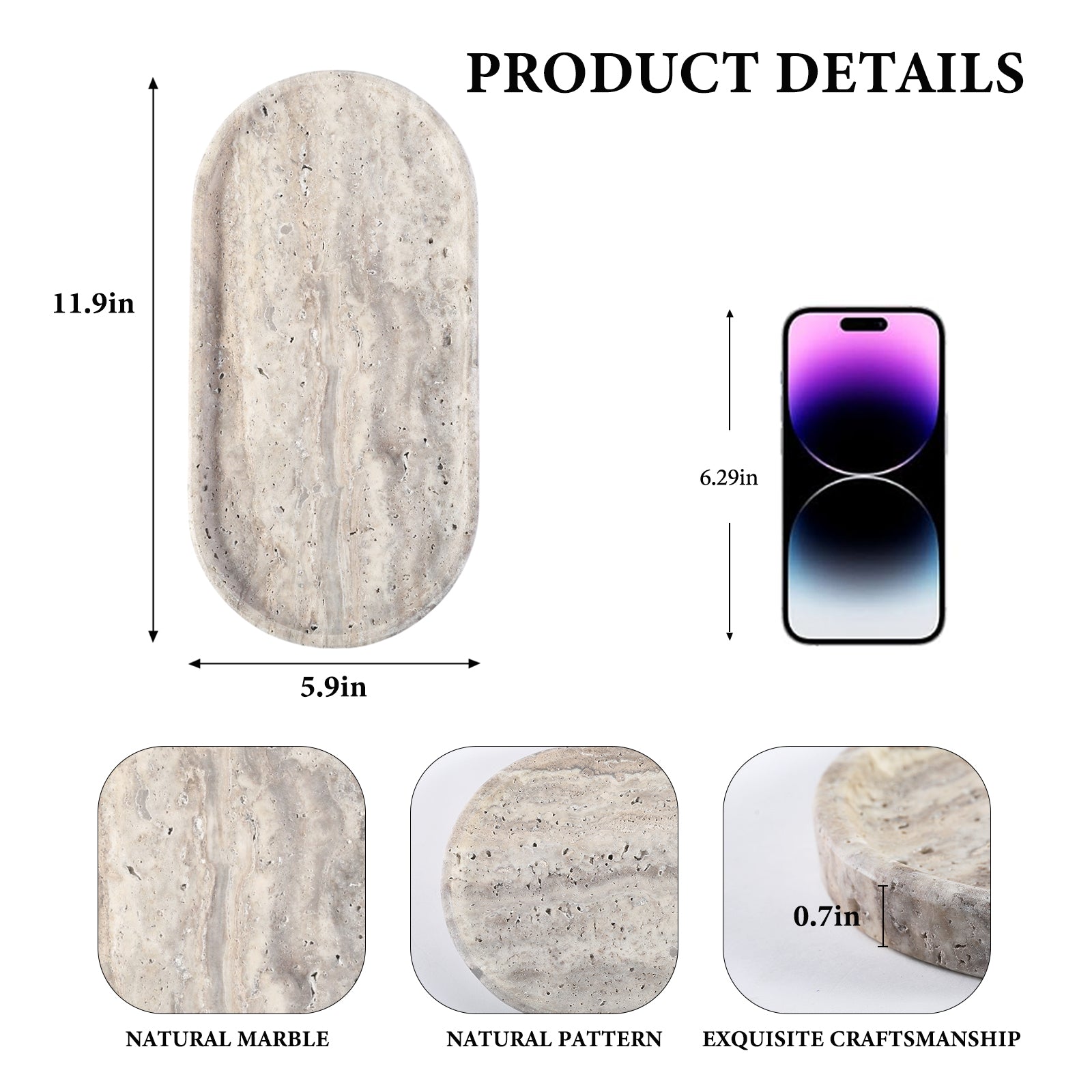 Koville natural stone runway storage tray, 305 x 152 mm