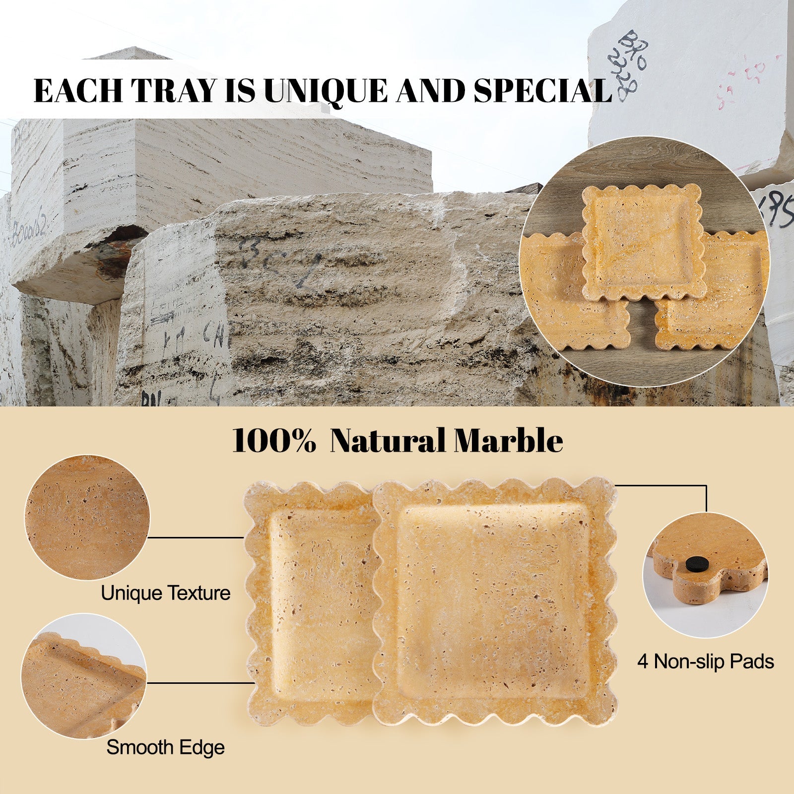 Koville Natural Stone Jewelry Trays in Golden Travertine, product view 25