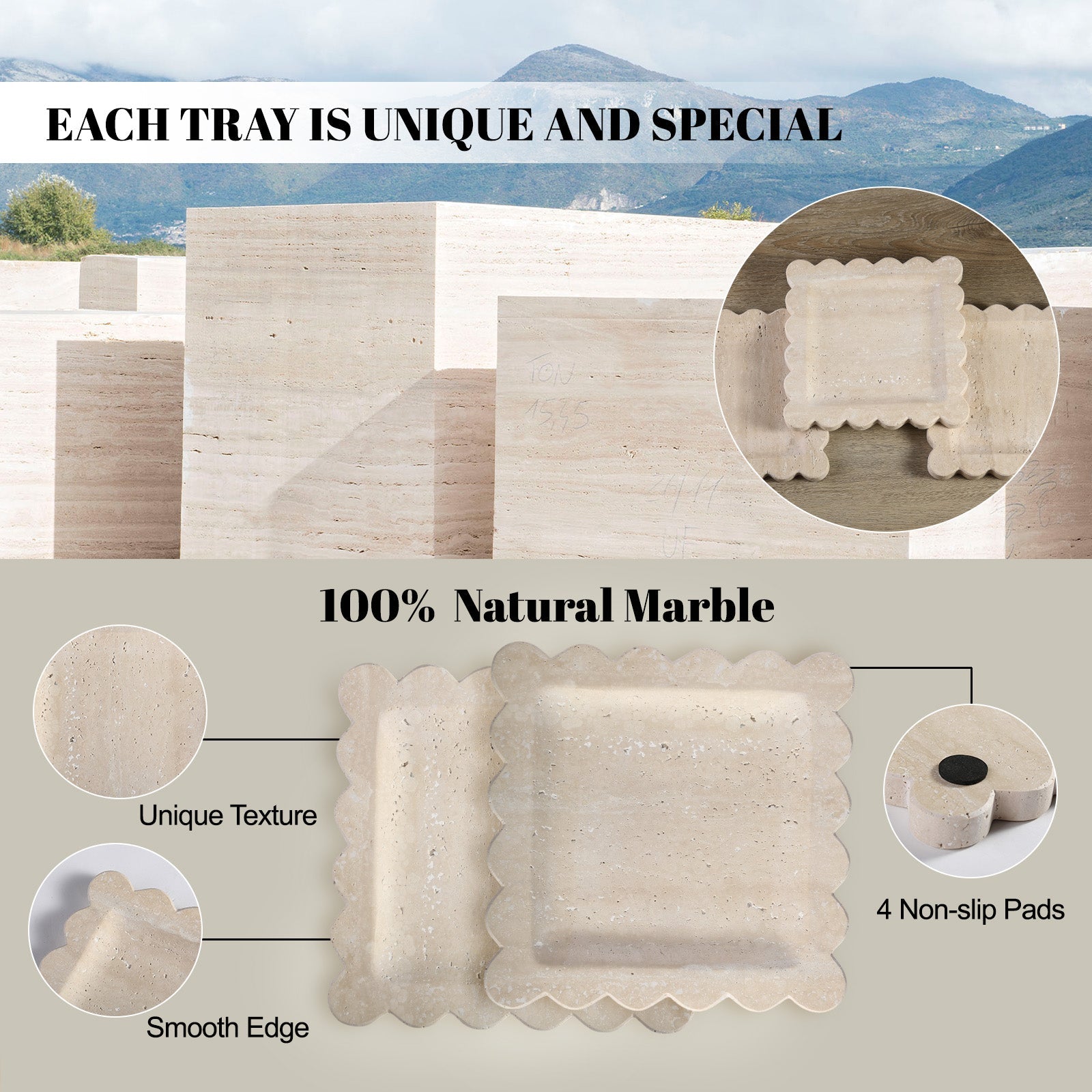 Koville Natural Stone Jewelry Trays in Travertino Romano, product view 35