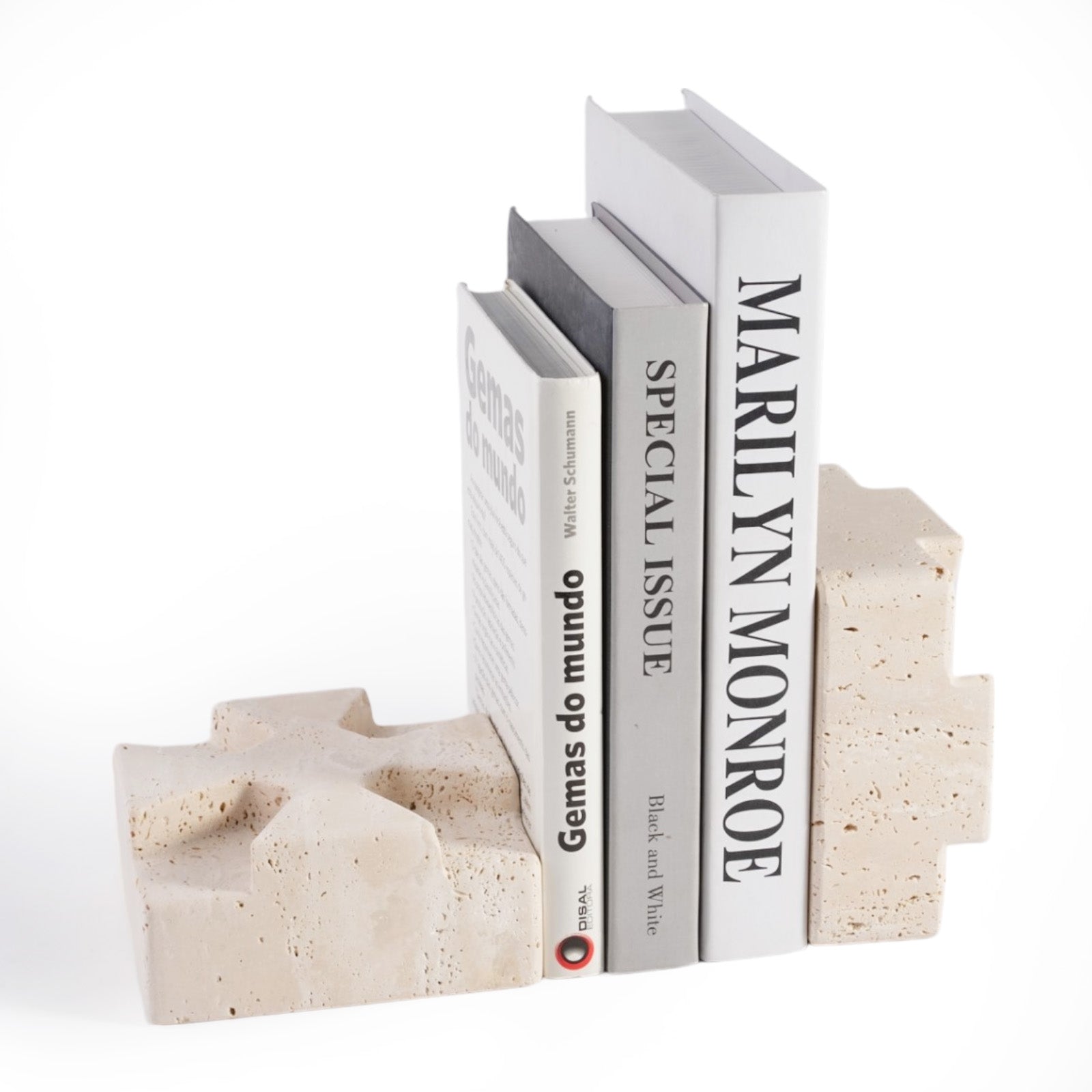 Koville Natural Stone Square Bookend Set for Modern Shelves in Natural Stone - product presentation