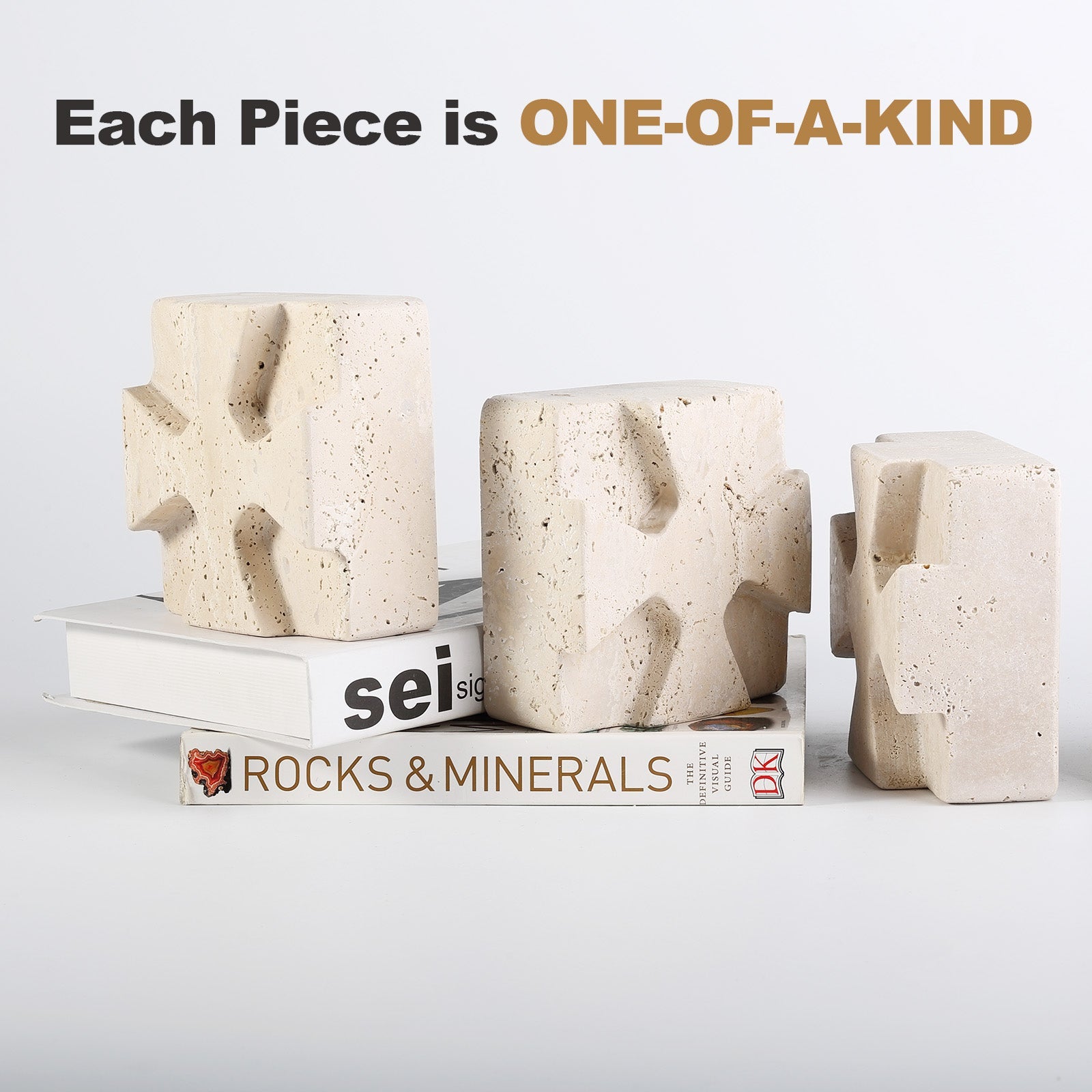 Koville Natural Stone Square Bookend Set for Modern Shelves in Natural Stone - decorative form