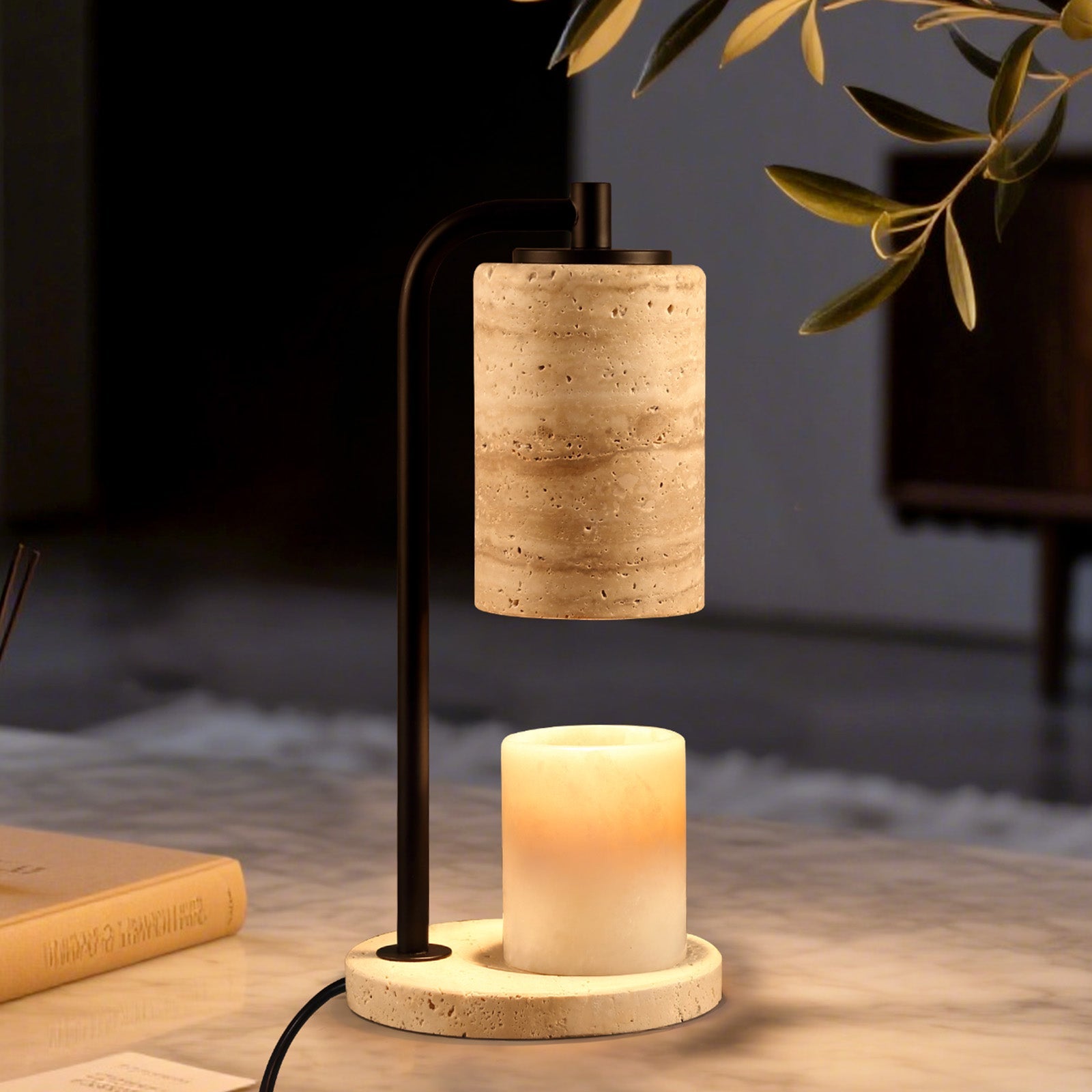 Koville natural stone wax melting lamp in Light BeigeTravertine