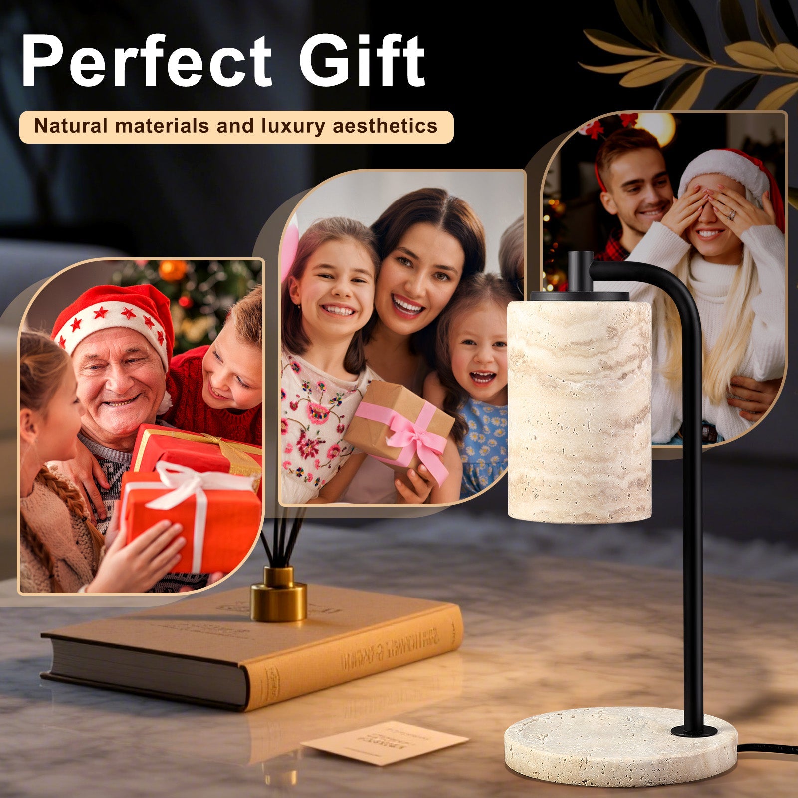 Koville natural stone wax melting lamp, black pole
