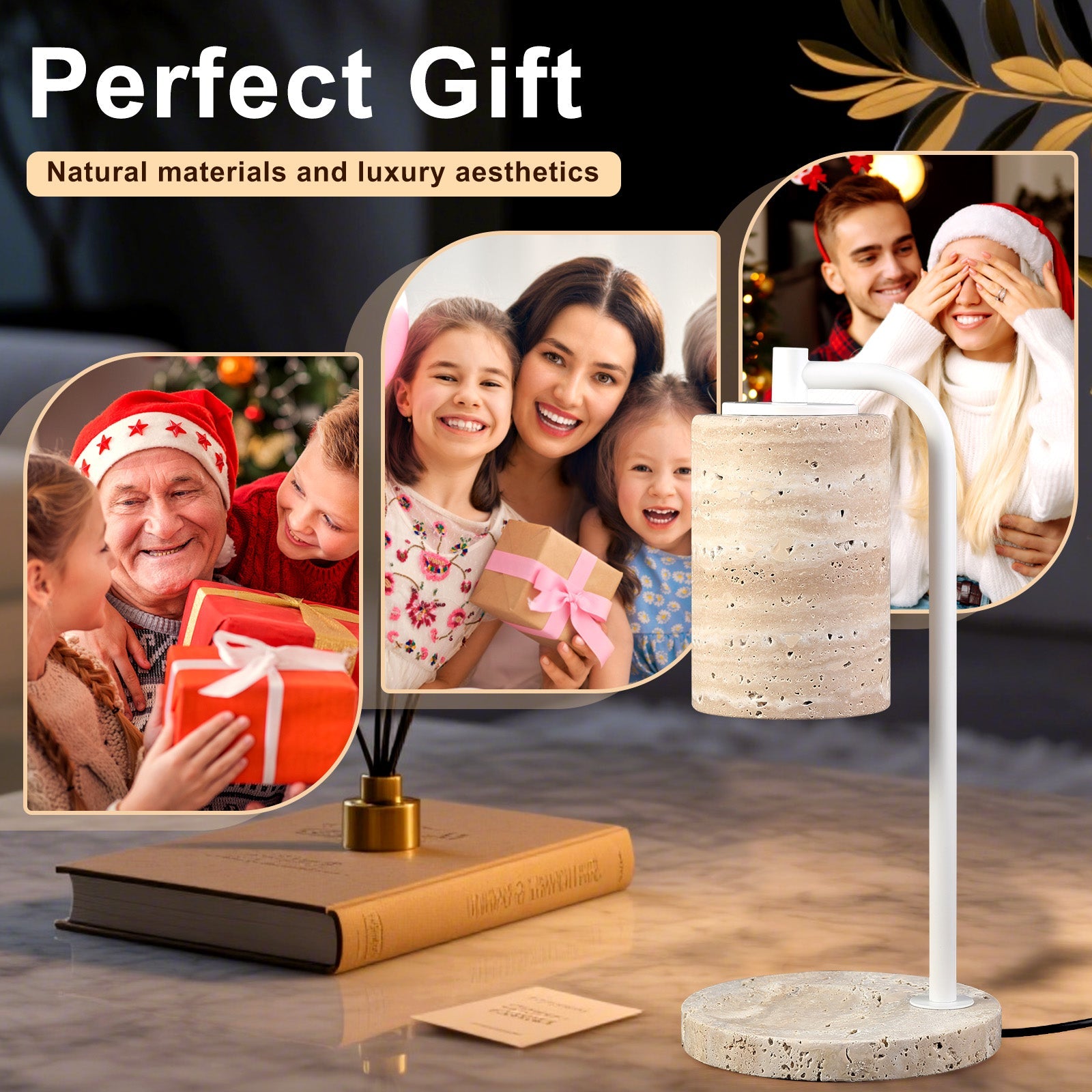 Koville natural stone wax melting lamp, white pole