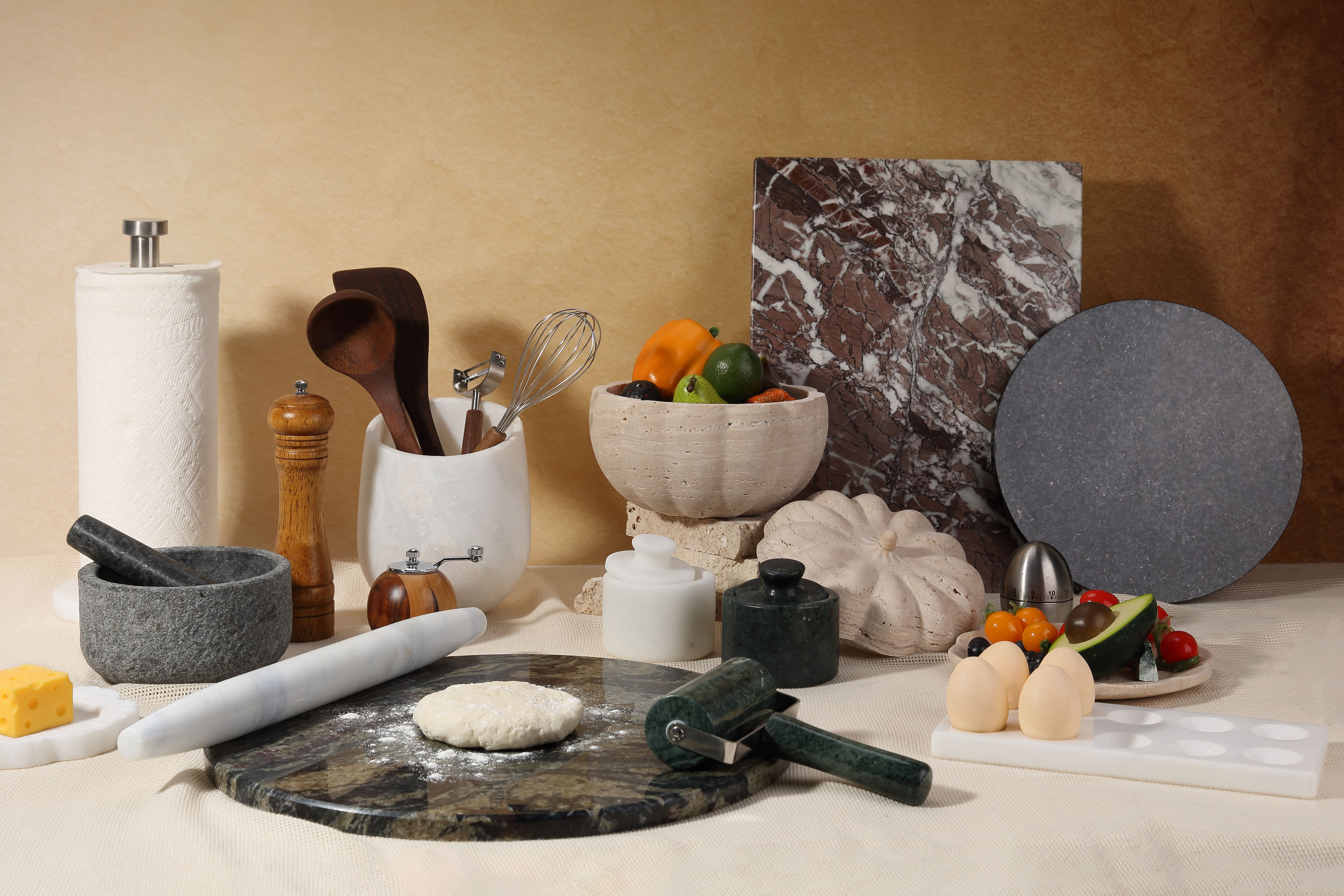 Koville natural marble kitchen accessories on modern countertop