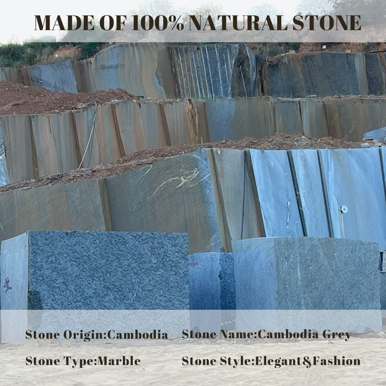 Rectangular Serving Tray - Marble (Cambodia Grey)