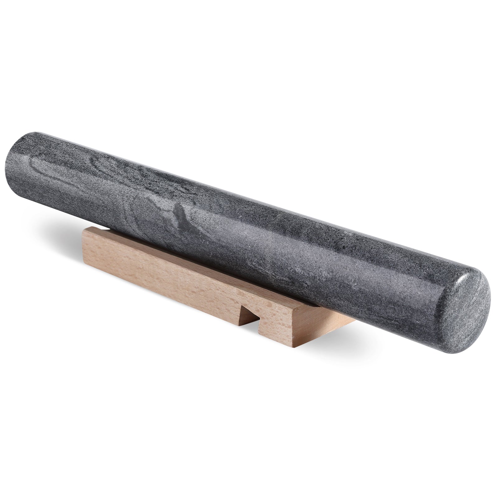 Koville Natural Marble Rolling Pin with Wooden Base Holder,13 inch-Monte Grigio