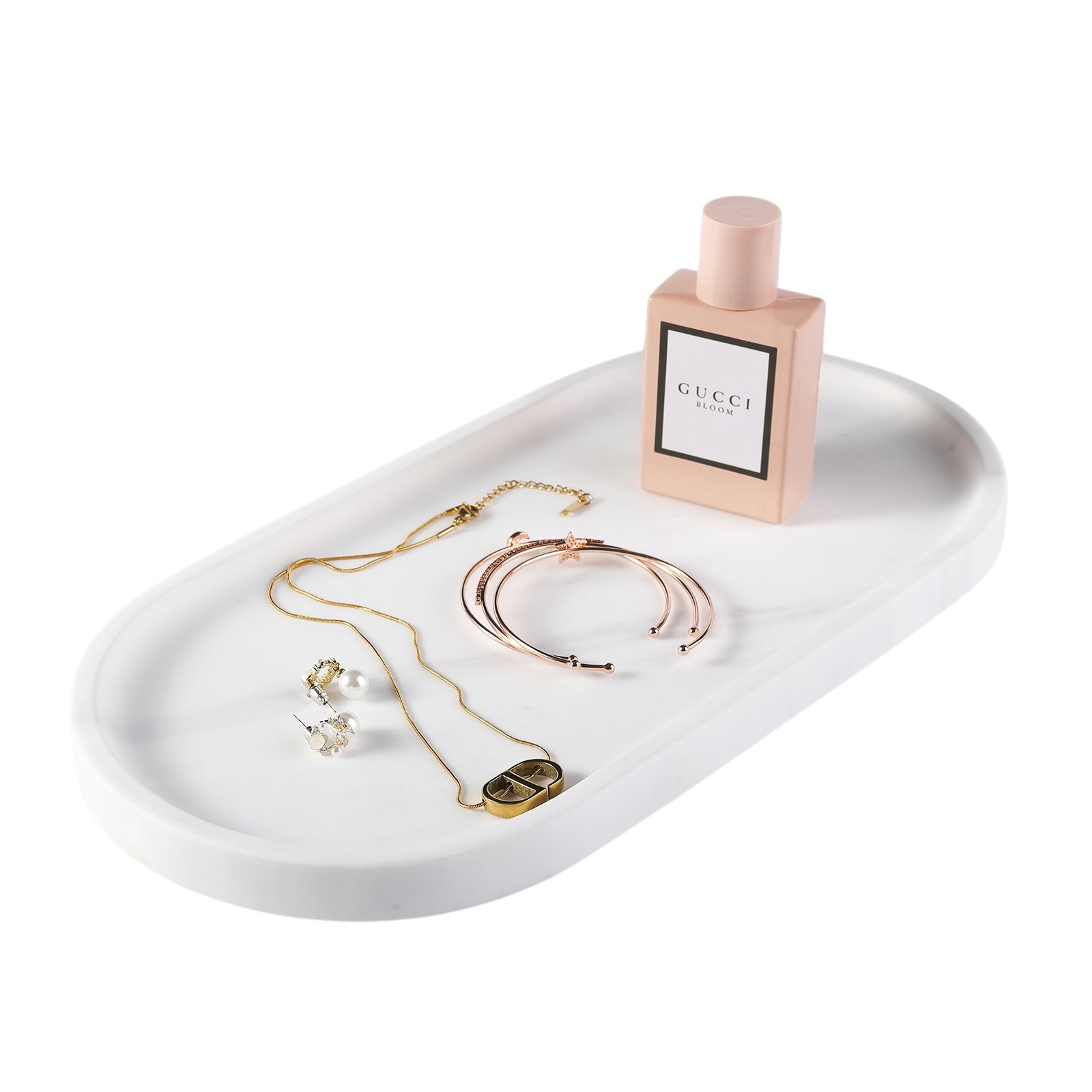 Koville white oval tray in natural stone