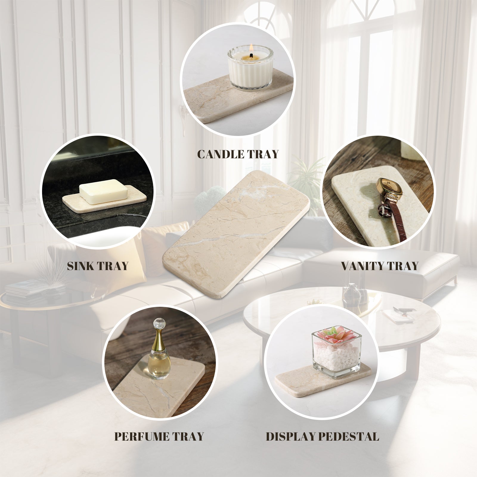 Rectangular Serving Tray - Marble (Crema Beige)