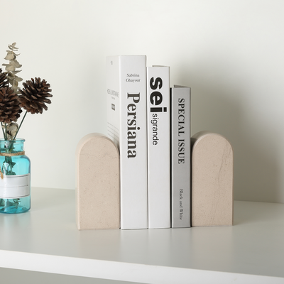 Koville Beige Triumphal Arch Bookends Medium – Natural Warmth and Timeless Calm