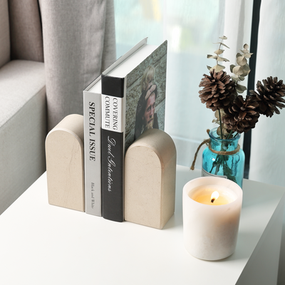 Koville Beige Triumphal Arch Bookends Medium – Natural Warmth and Timeless Calm