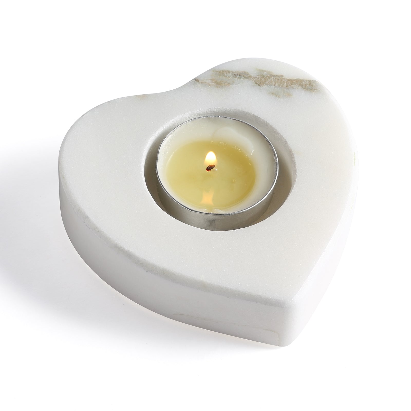 Koville Natural Marble Heart Shape Tea Light Candle Holder-Oriental Calacatta