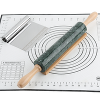 Koville Natural Marble Rolling Pin Scraper Dough Mat Set-Indian Green