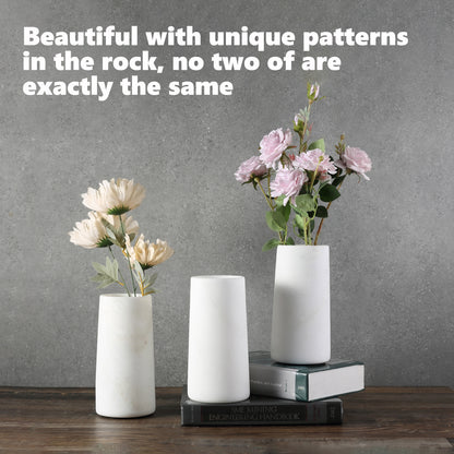 Koville Natural Marble Vase 3.77", Cylindrical-Namib Bianco
