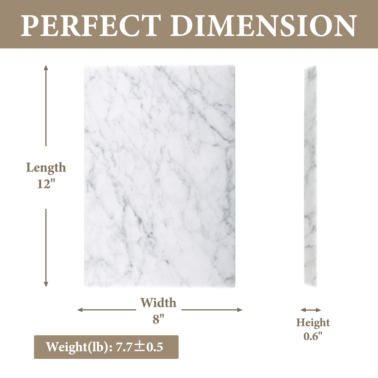 Koville Natural Marble Rectangle Pastry Board-Bianco Carrara