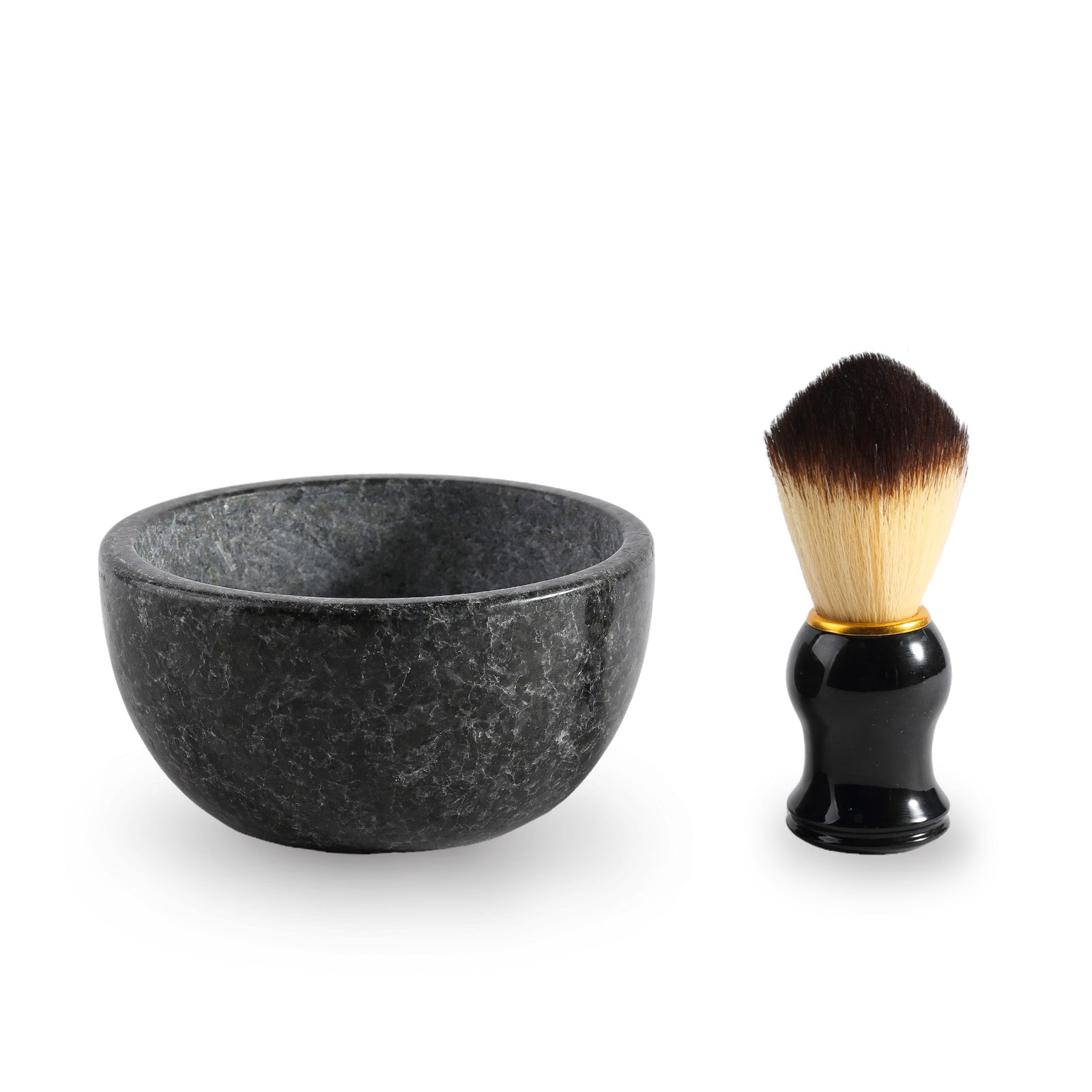 Shaving Bowl & Brush - Granite (Angola Silver Black)
