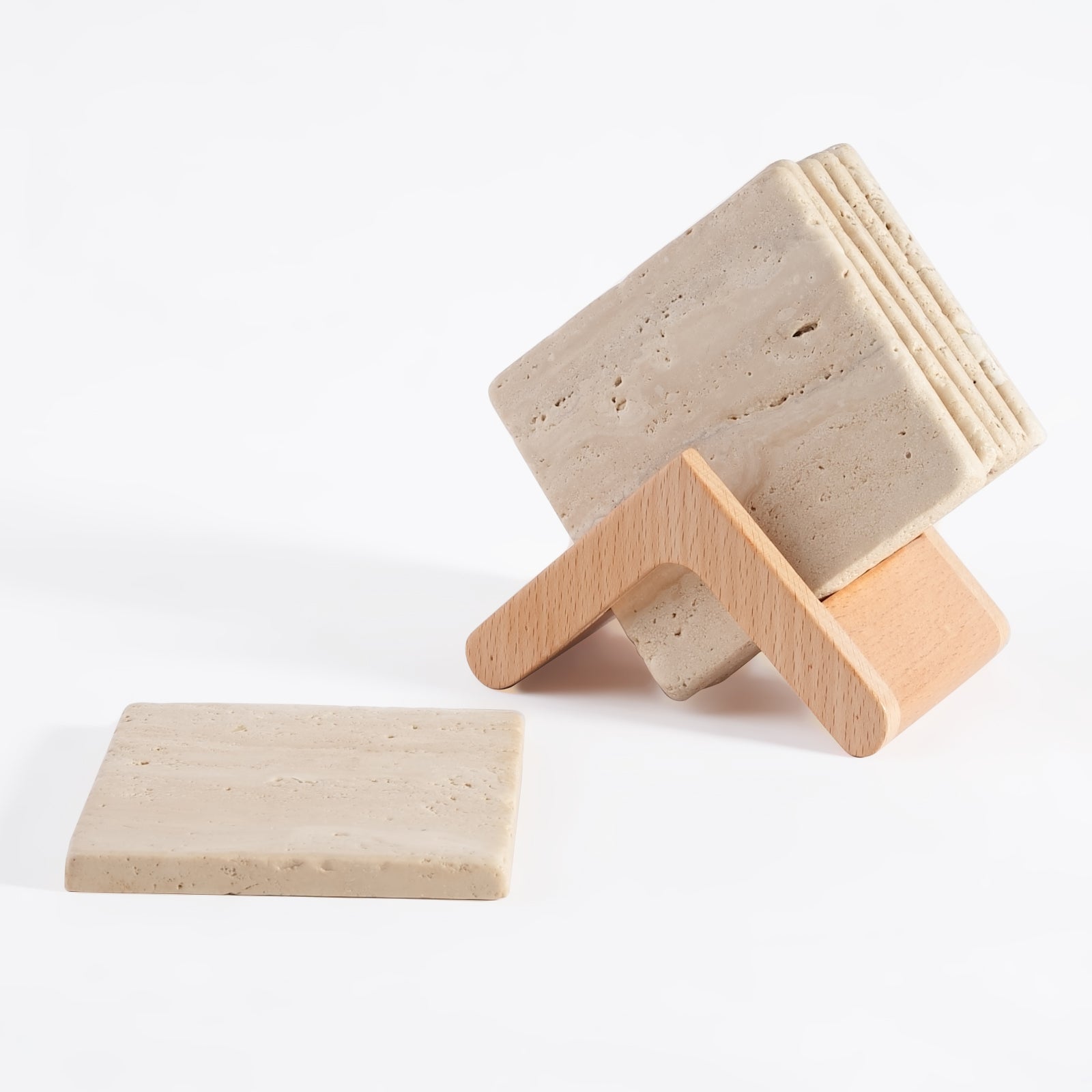 Koville Natural Travertine Marble Coasters,Set of 6-Travertino Romano