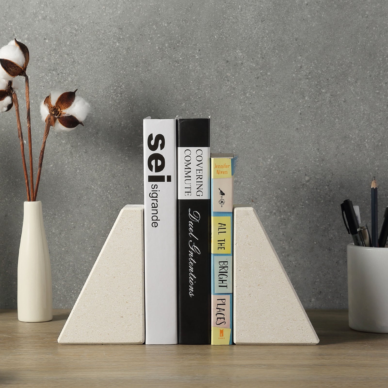 Trapezoid Bookends - Limestone (Lymra)