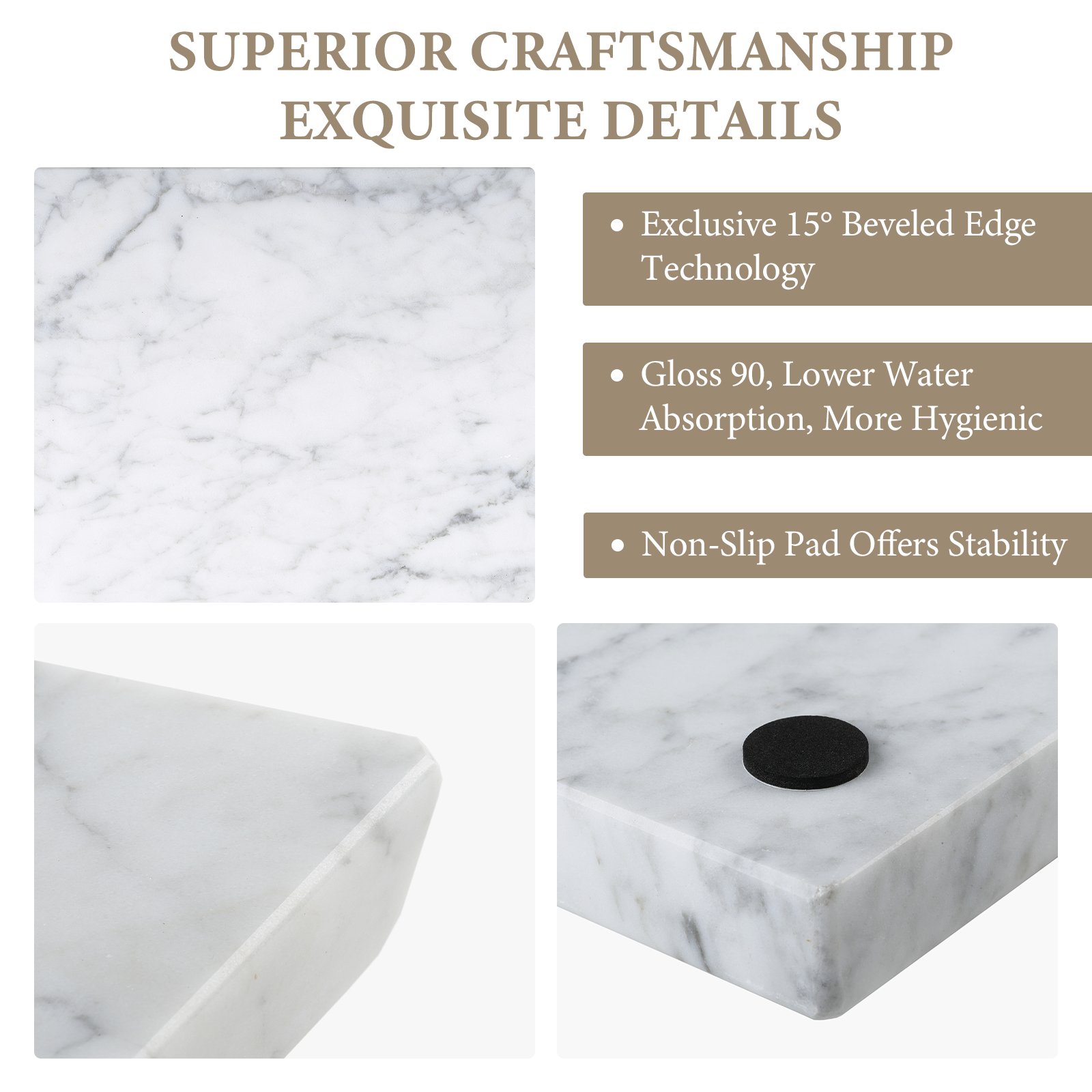 Koville Natural Marble Rectangle Pastry Board-Bianco Carrara