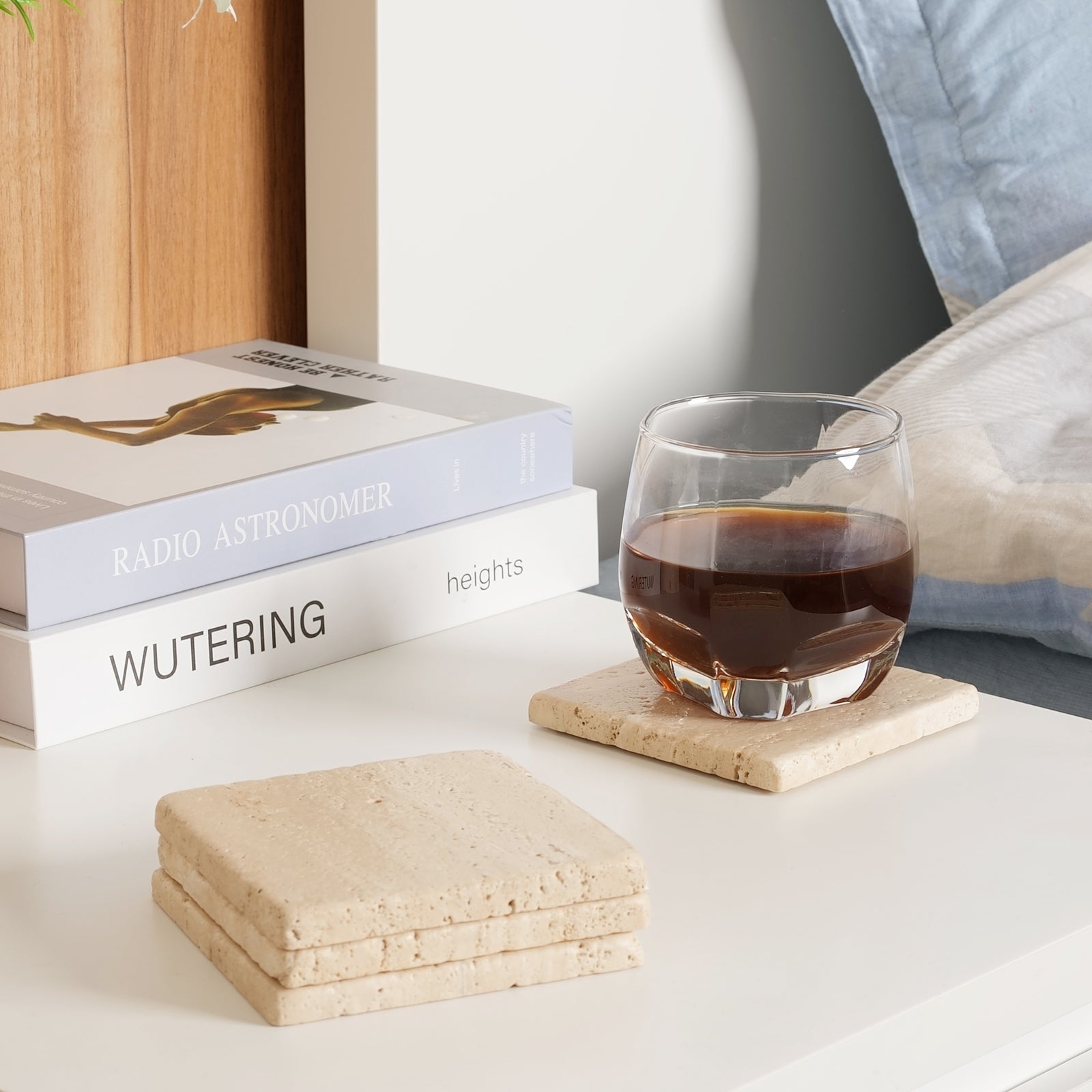 Koville Natural Travertine Marble Coasters,Set of 6-Travertino Romano