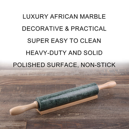 Koville Natural Marble Rolling Pin with Wooden Base Holder-Indian Green