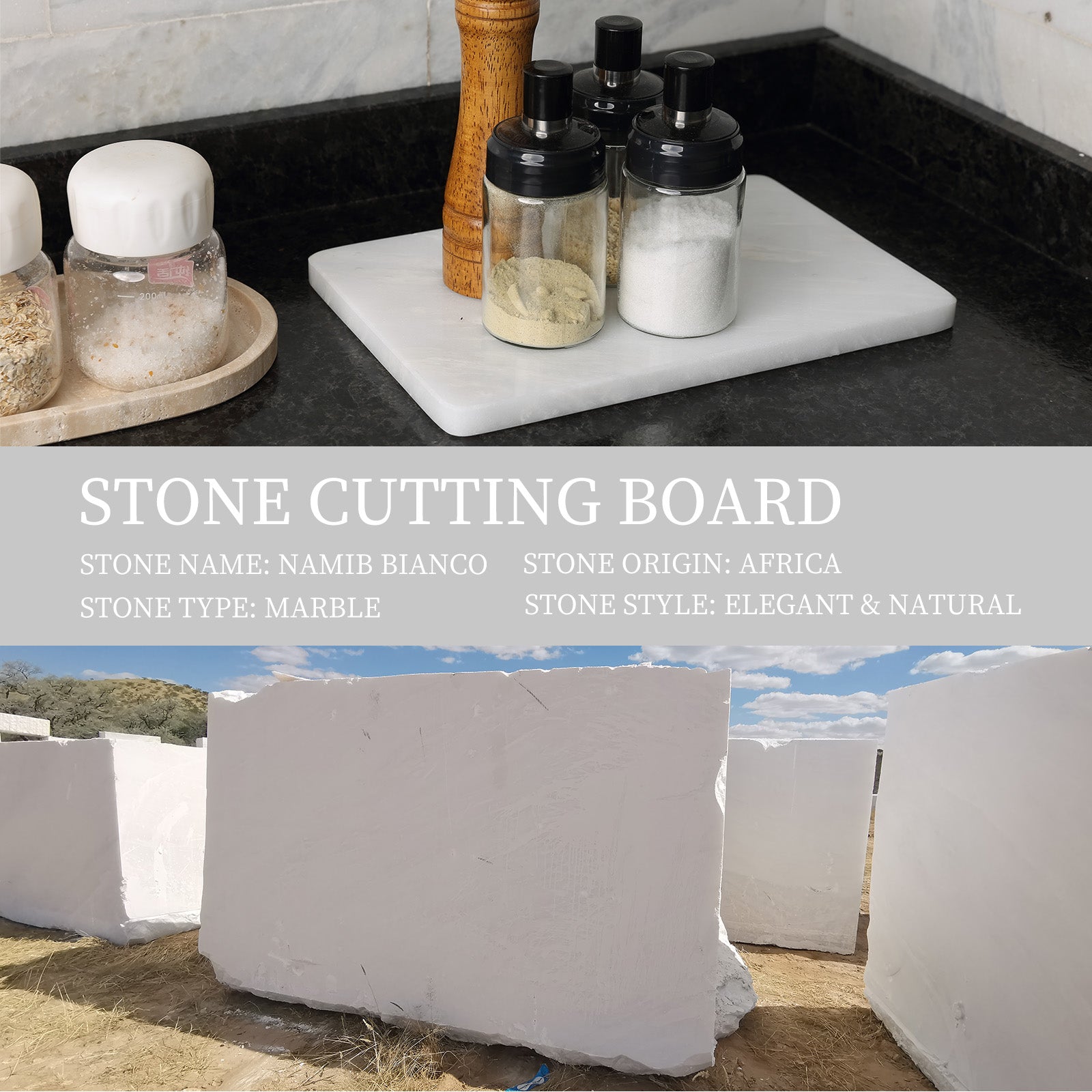 Koville Natural Marble Rectangle Pastry Board-Namib Bianco