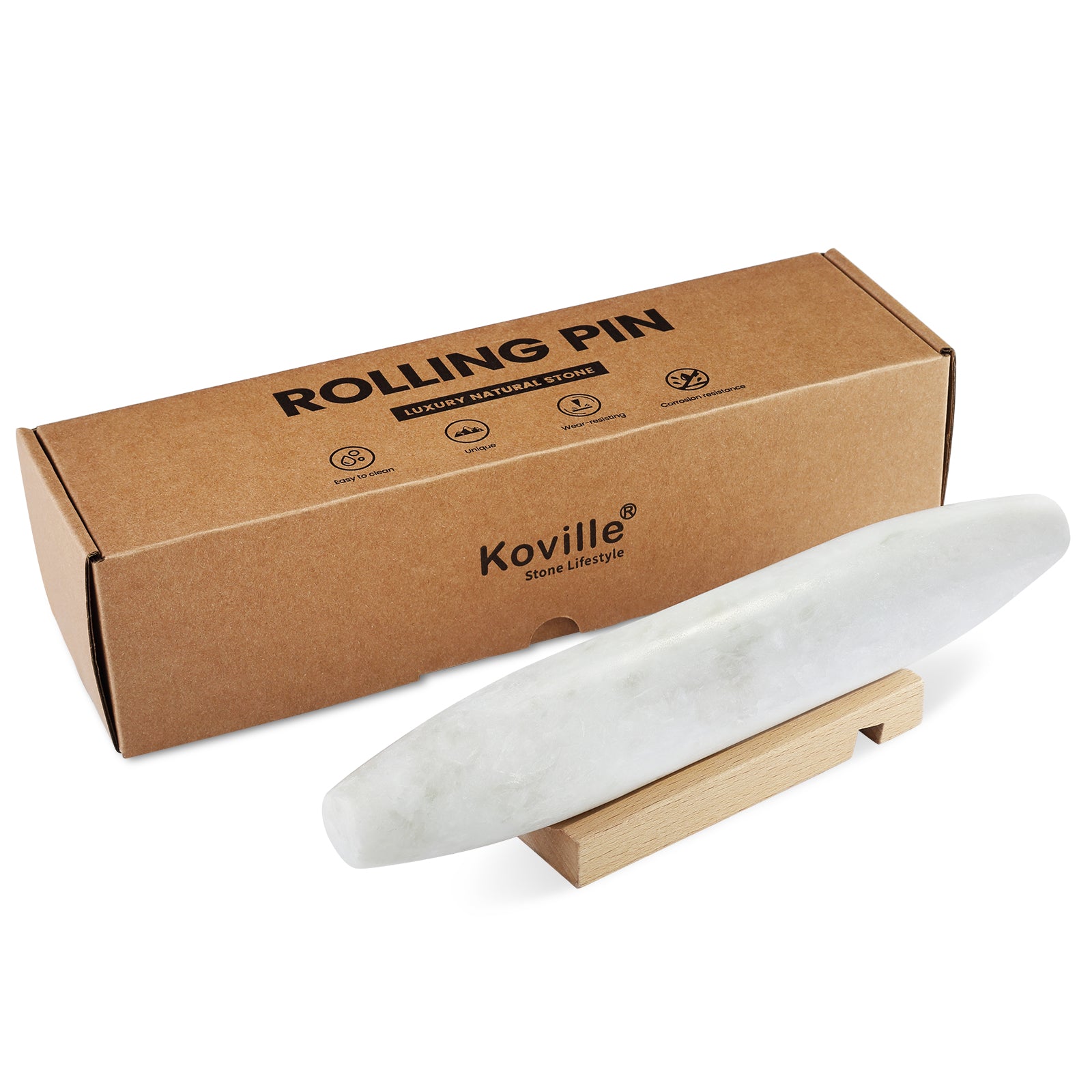 Koville Natural Marble Rolling Pin, 12 inch-Namib Fantasy