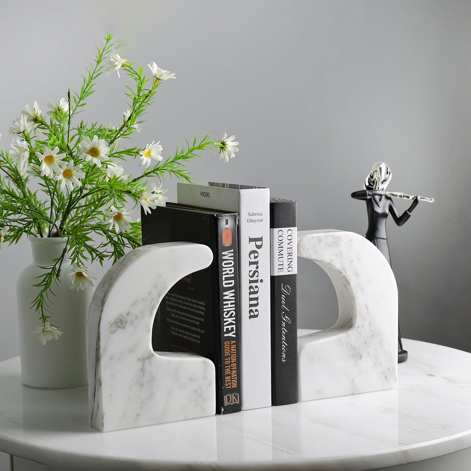 Swan Shaped Bookends - Marble (Oriental Calacatta)