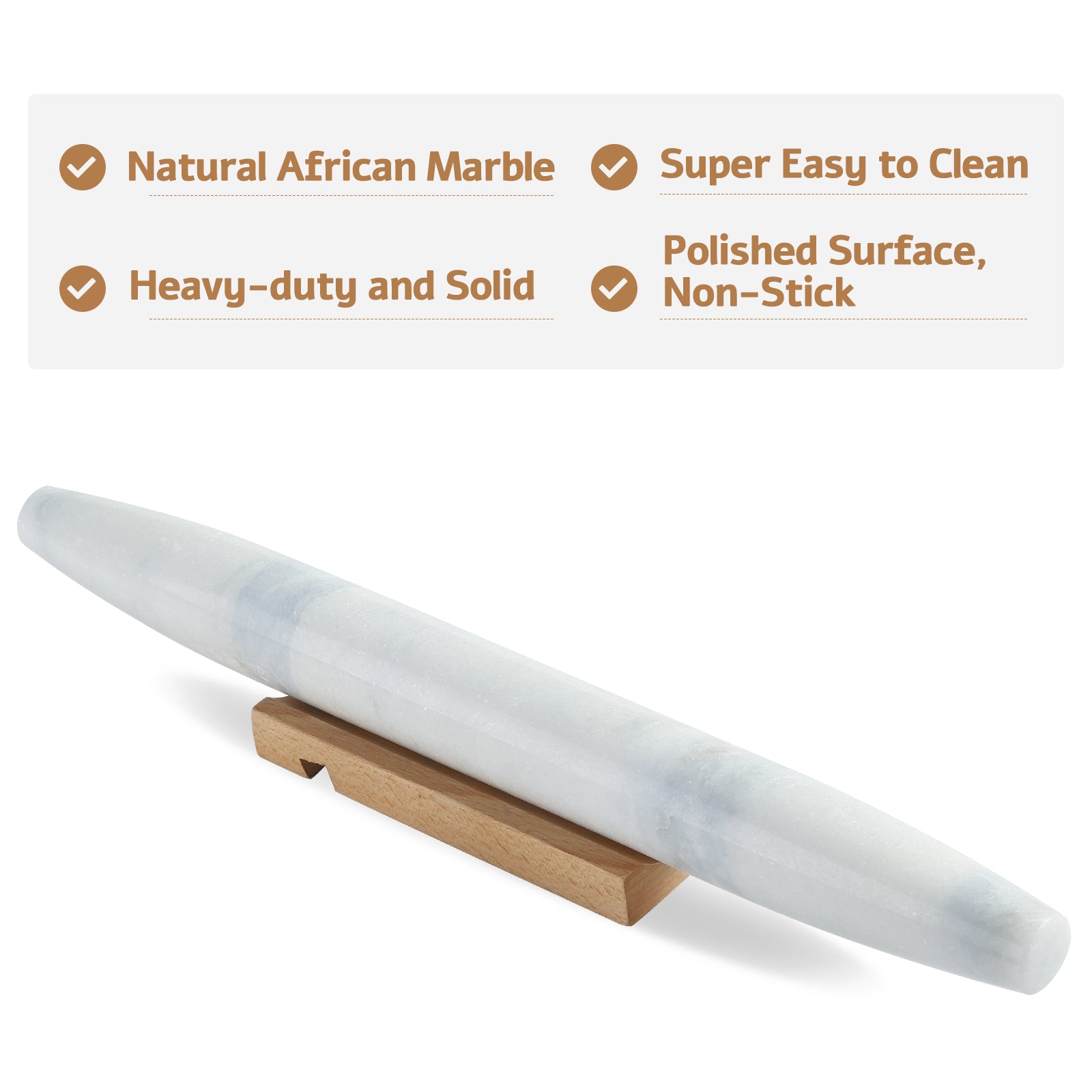 Natural Marble Rolling Pin with Wooden Base,16 inch-Namib Fantasy