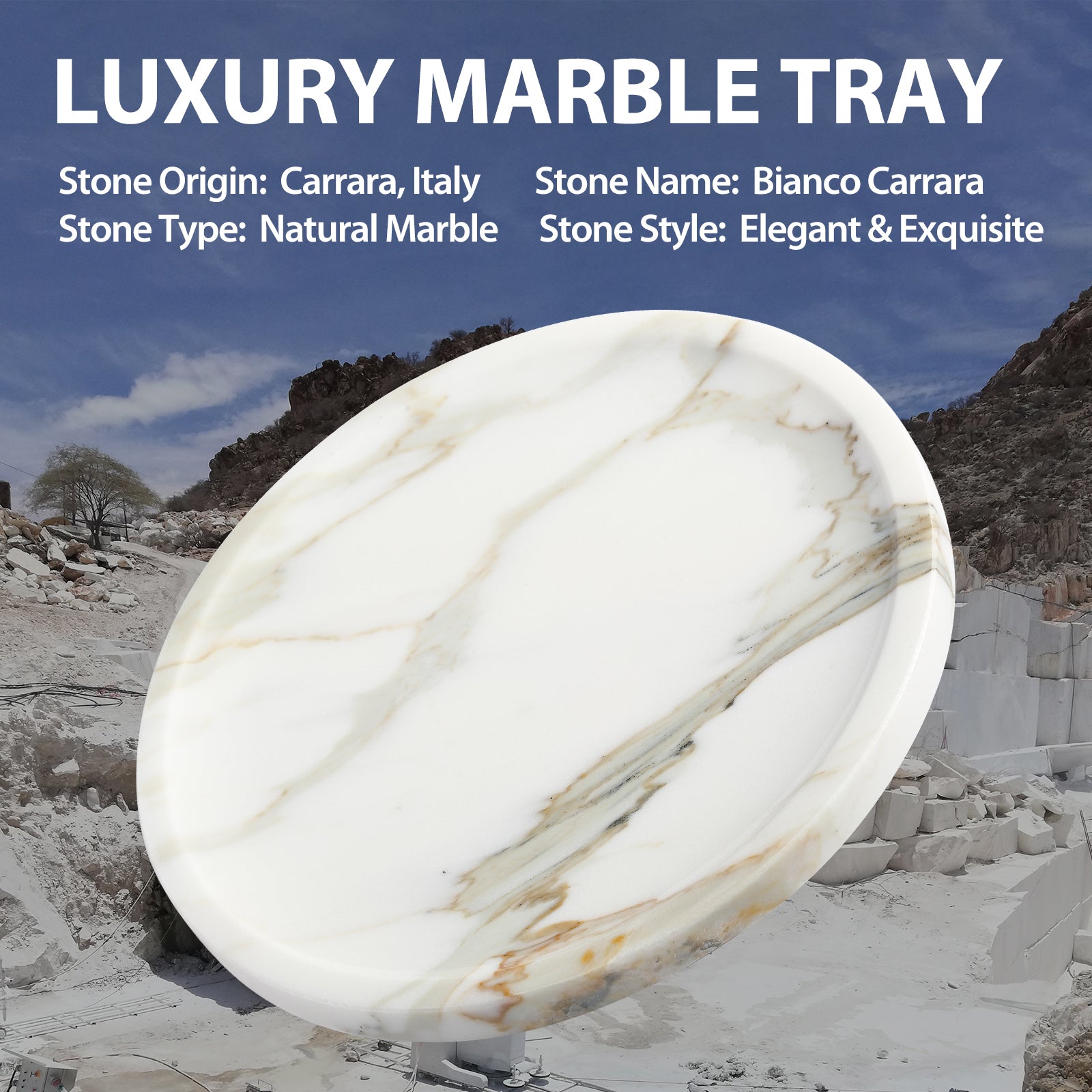 Round Serving Tray - Marble (Statuario)