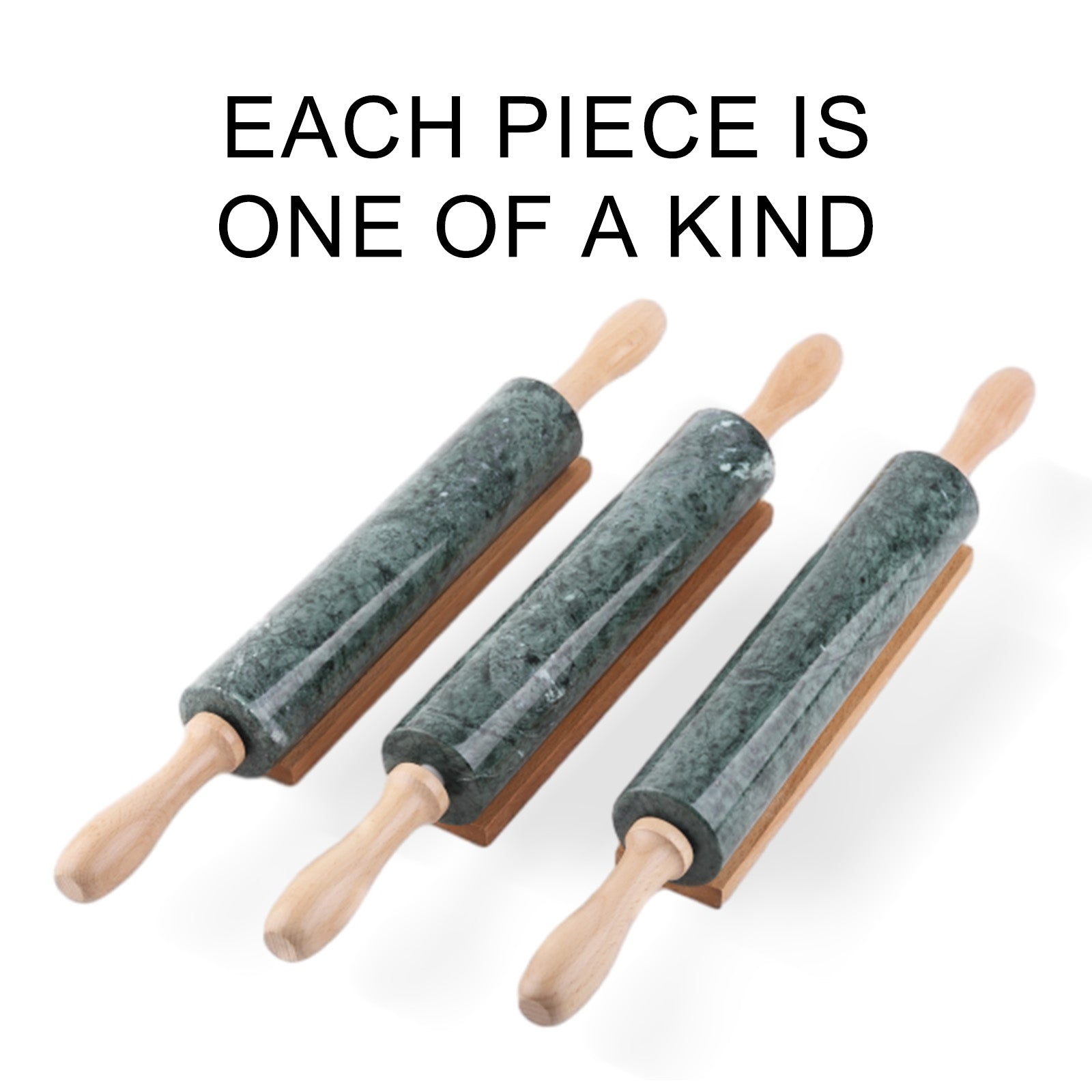Koville Natural Marble Rolling Pin with Wooden Base Holder-Indian Green