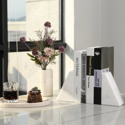 Koville White Trapezoid Bookends – Illuminating Elegant Spaces · Natural Pattern B