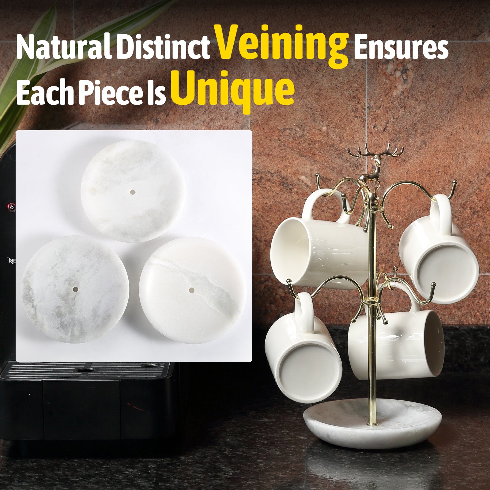 Koville Natural White Marble Base Mug Holder-Namib Fantasy