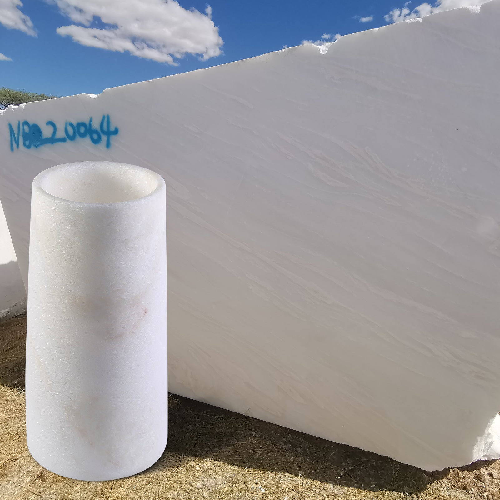Koville Natural Marble Vase 3.77", Cylindrical-Namib Bianco