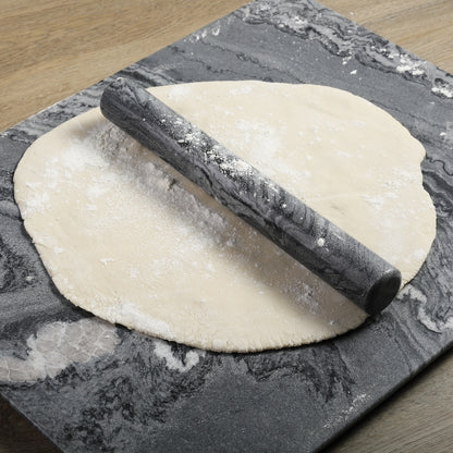 Koville Natural Marble Rolling Pin with Wooden Base Holder,13 inch-Monte Grigio