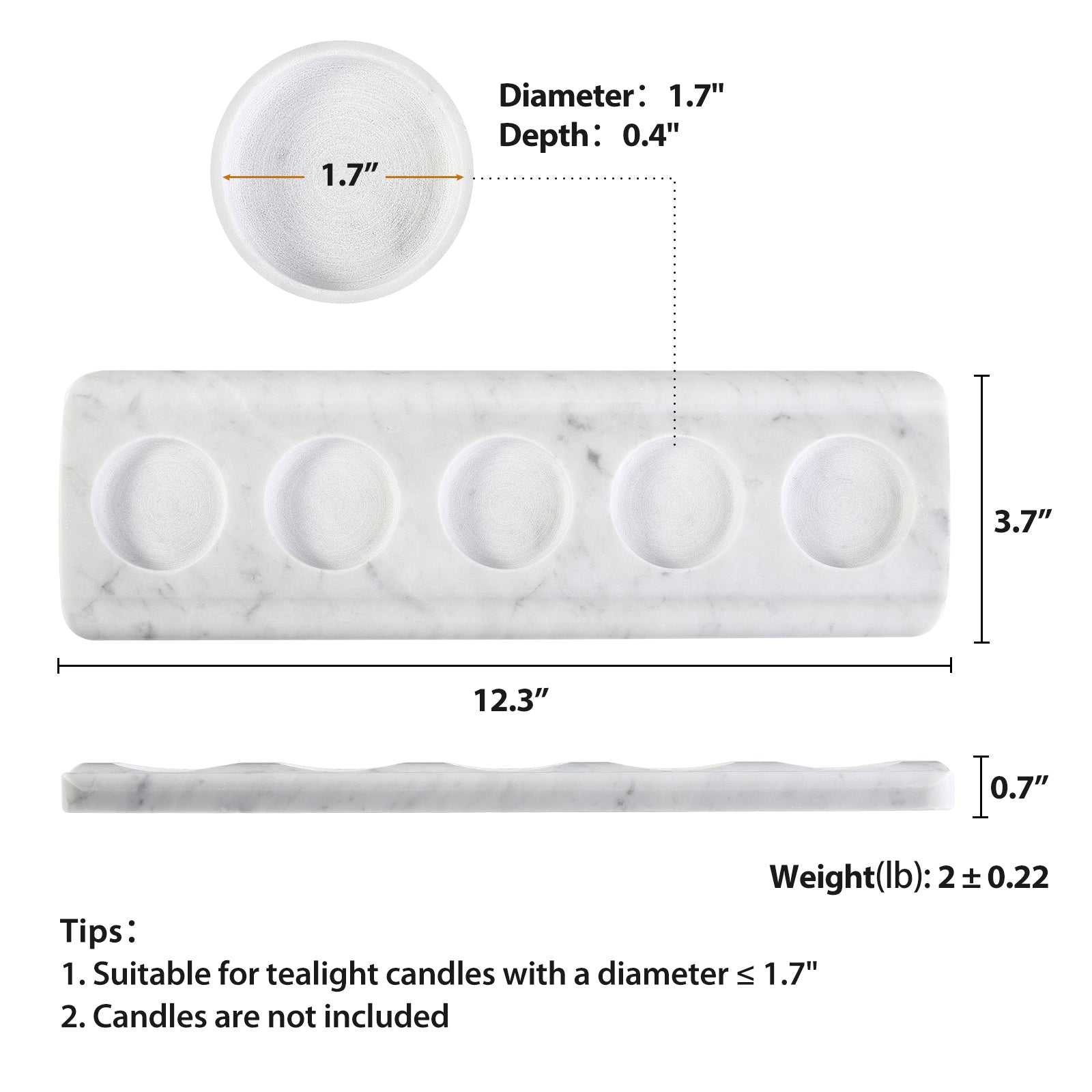 Koville 5 Holes Natural Marble Tea Light Candle Holder-Bianco Carrara