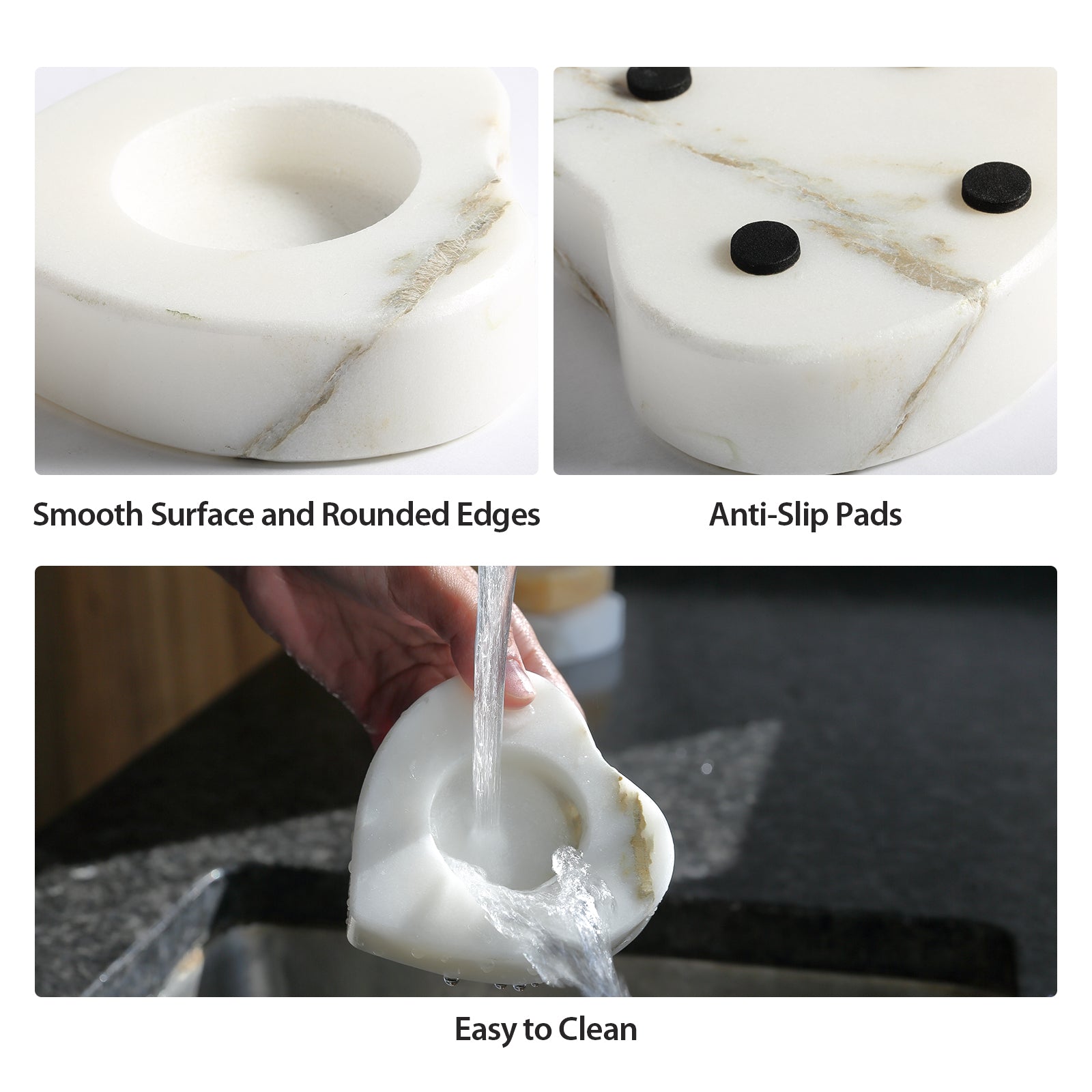 Koville Natural Marble Heart Shape Tea Light Candle Holder-Oriental Calacatta