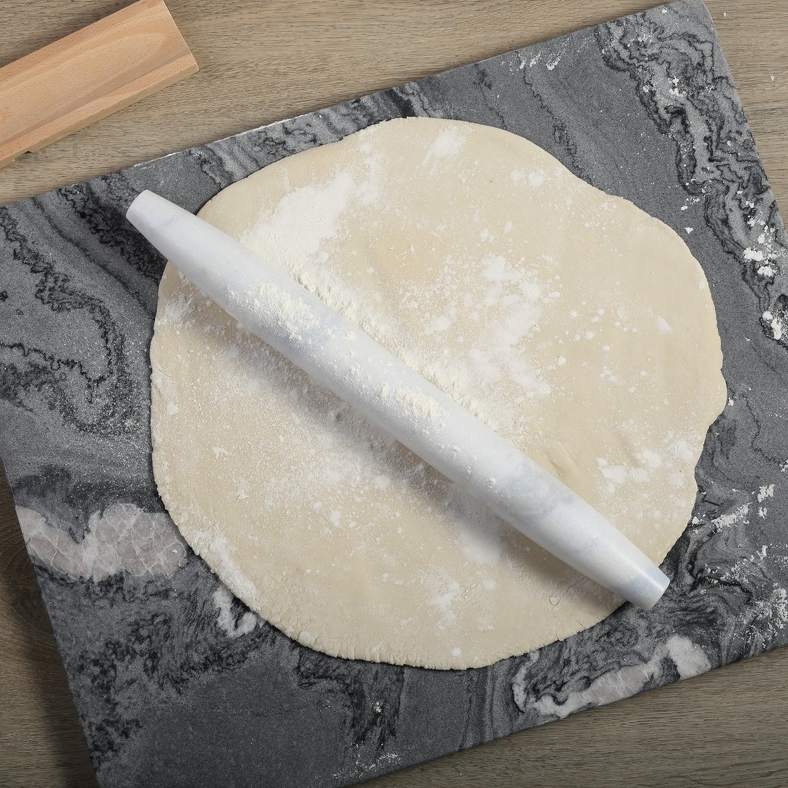 Natural Marble Rolling Pin with Wooden Base,16 inch-Namib Fantasy