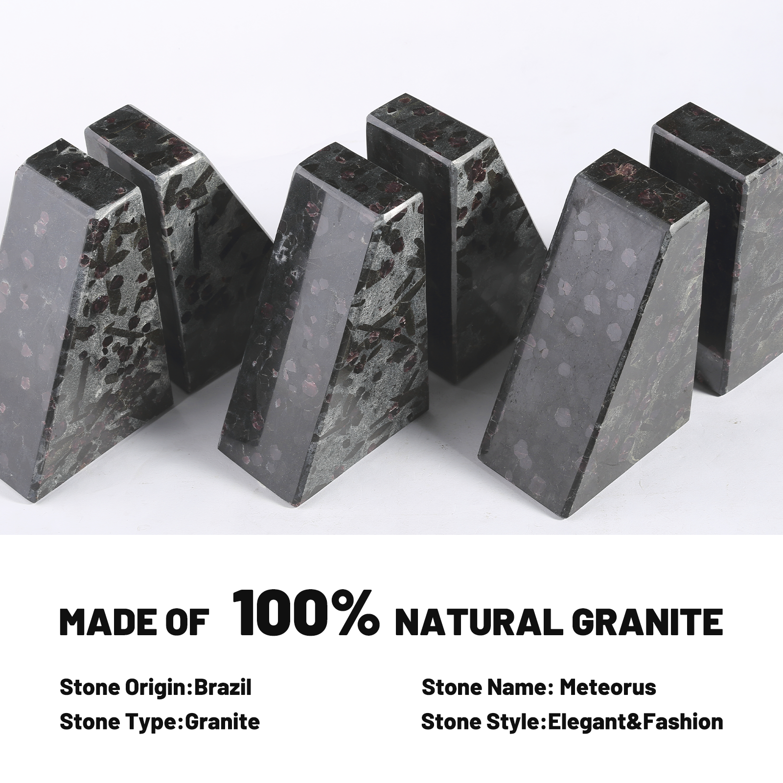 Trapezoid Bookends - Granite (Meteorus)
